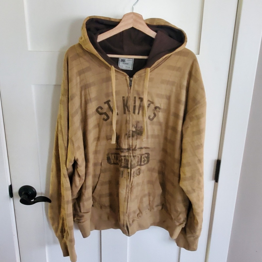 Y2K Thermal Lined Hoodie Mens XL Cyber Grunge Skater 2000s Brown St Kitts Surfer
